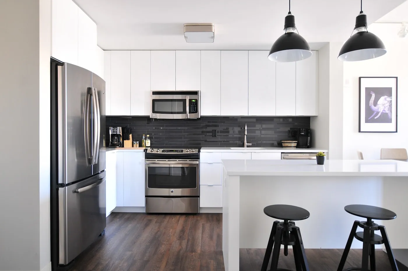 Freshly spray-painted kitchen cabinets with a factory-smooth finish